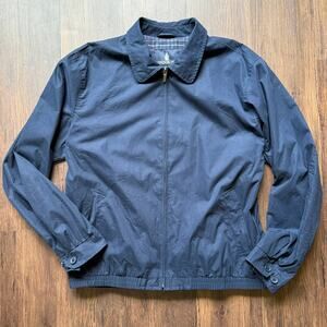 London Fog XL Long Harrington Jacket Navy Blue Cotton Blend